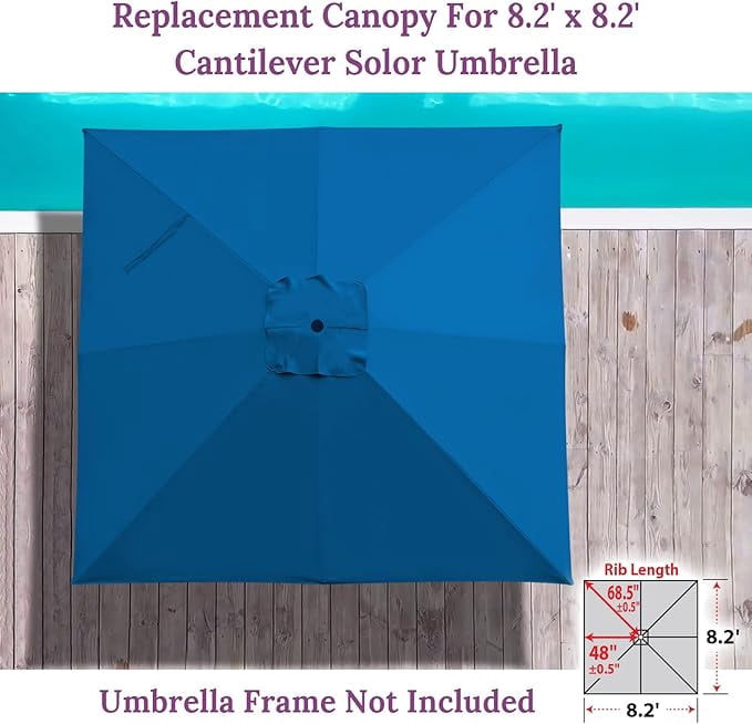 ALUVIERA Replacement Umbrella Canopy for 8.2ft x 8.2 ft 8 ribs