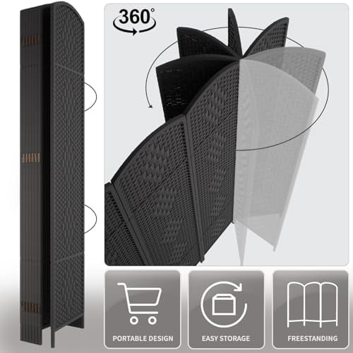 6 ft Tall Room Divider, Room Dividers and Folding Privacy Screens, 15.7in Privacy Screen 4 Panel Partition Temporary Wall Separation for Private, Black
