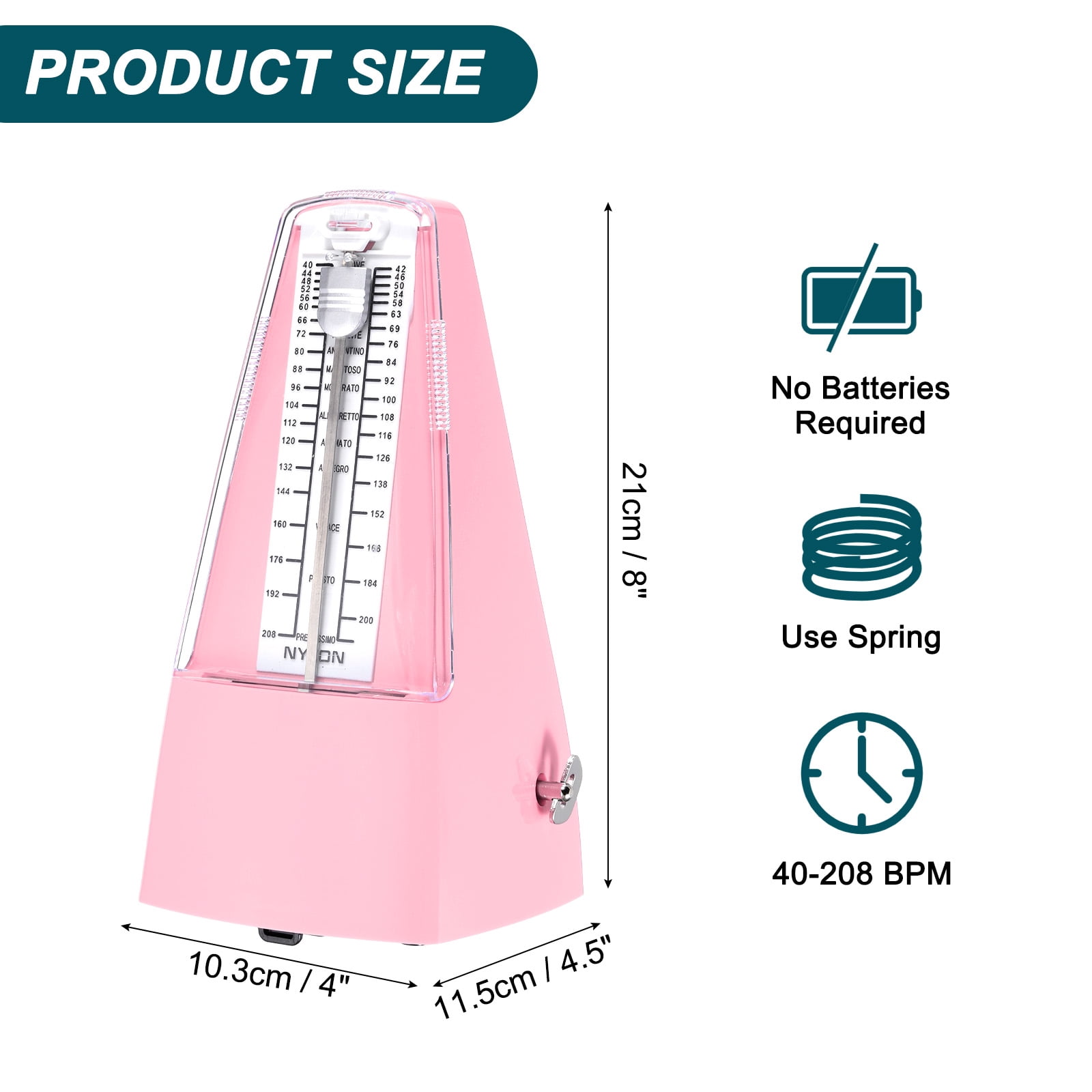 Uxcell Mechanical Metronome High Accuracy Musical Timer Universal Metronome for Piano Guitar Violin Ukulele Player Pink