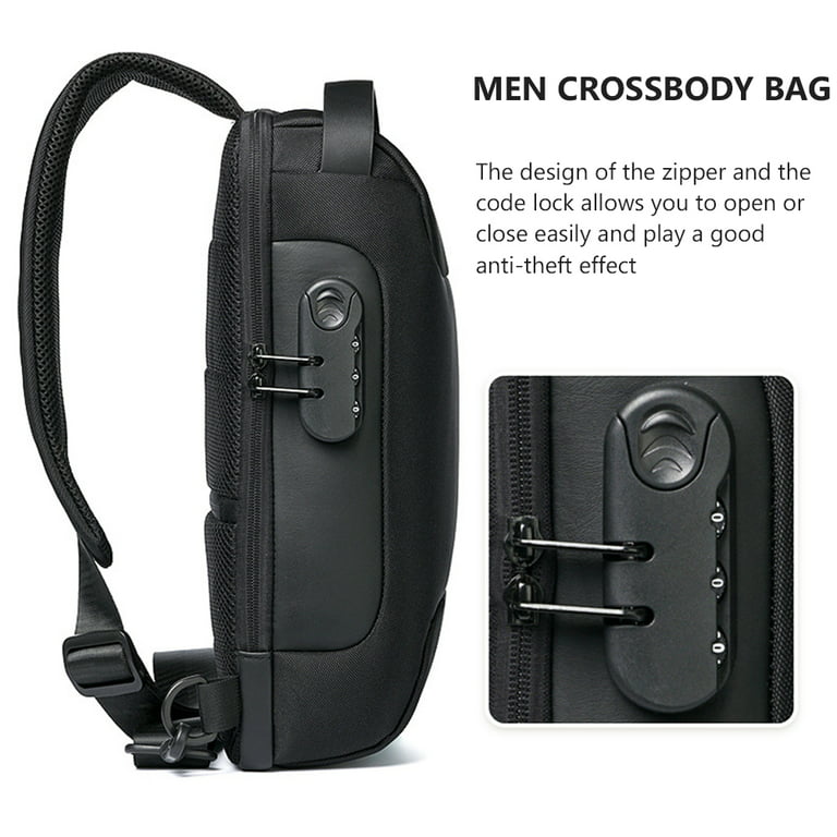 Sling Crossbody Bag with TSA Anti-theft Lock Men Crossbody Bag  Free-Charging Men Shoulder Bag - BLACK