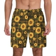 thumbnail image 2 of Goofa Vintage Plaid Sunflower Printed Men's Swim Trunks Board Shorts Quick Dry Mens Swimming Trunks with Compression Liner,Breathable Fit Hawaii Beach Shorts-Medium, 2 of 9