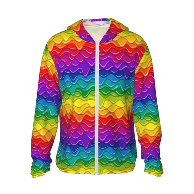 Fotbe Bright Rainbow Chaqueta con Protección Solar UPF 50+ para Hombre y Mujer, Camisa con Capucha y Bolsillos-XX-Large