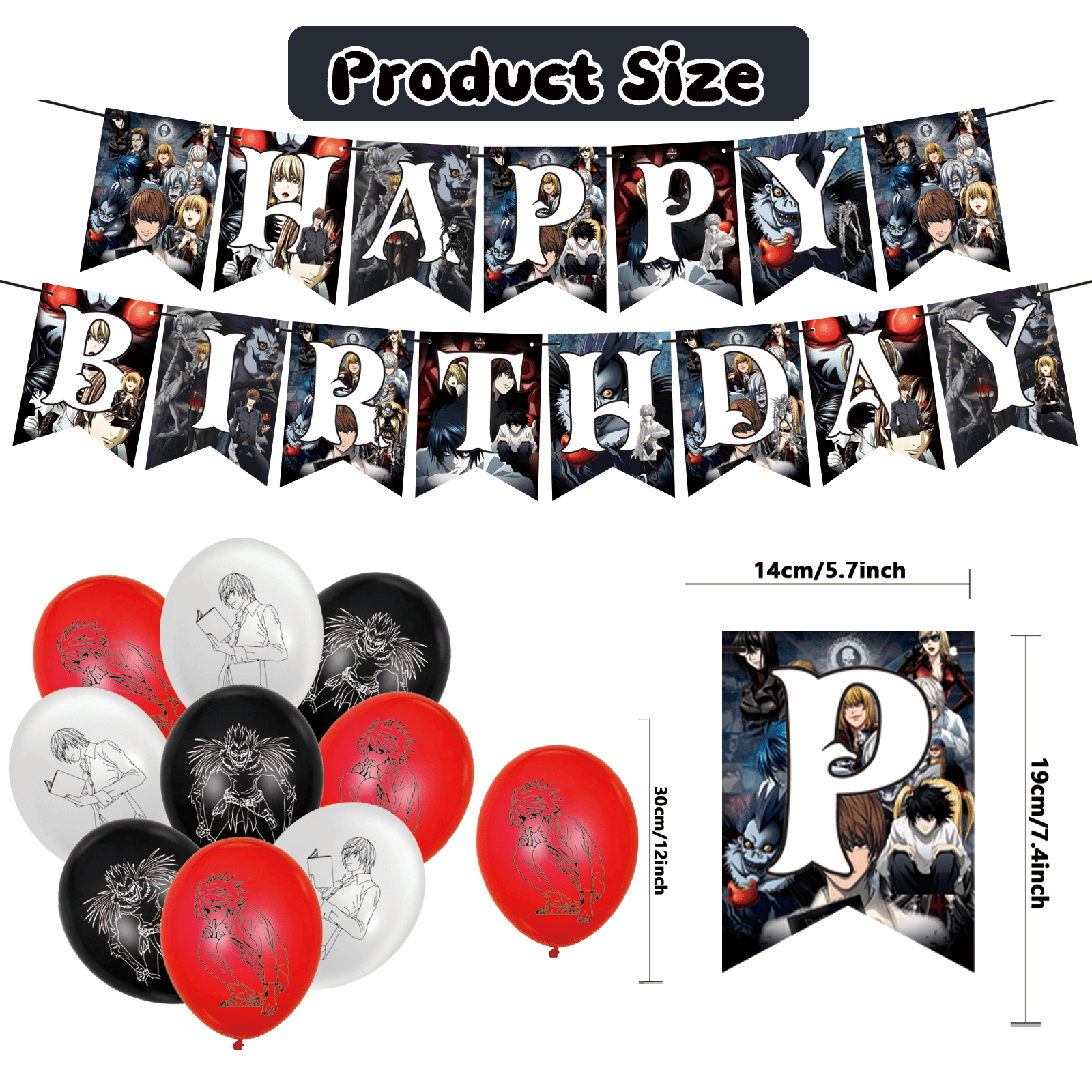 32Pcs For Death Note Party Decoration Kit – Includes Banner, 18 Balloons,13 Cupcake Toppers for Themed Celebrations