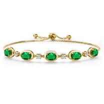 Gem Stone King 18K Yellow Gold Plated Silver Green Nano Emerald Bracelet for Women | 3.00 Cttw | Gemstone May Birthstone | Oval 7X5MM | Fully Adjustable 9 inch