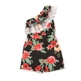 thumbnail image 2 of Kmbangi Girl?s Flower Oblique Shoulder Lace Trim Sleeveless Short Jumpsuit, 2 of 9