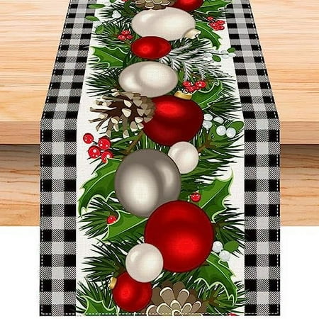

Jiudungs Linen Black and .. .. White Buffalo Check .. Plaid .. Christmas Table .. Runner 48 .. Inches .. Long Farmhouse Winter .. .. Christmas Xmas Holiday Home .. .. Kitchen Table Decorations ..
