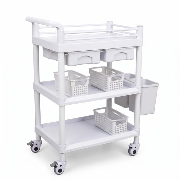 High-Capacity Medical cart, Salon cart for Hospitals Beauty Salons Clinics and Spas, ABS Medical carts with Wheels with 2 Drawers and 2 Shelves