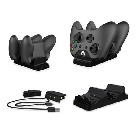 Xbox One Charger Dual Dock Charging Station Base with Two Rechargeable Batteries and USB Cable for Xbox One Wireless Controller