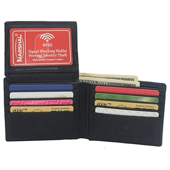 Genuine Leather RFID Blocking Slim Bifold Wallet for Men With ID Window