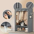 thumbnail image 5 of LEDREM Large Wardrobe Closet Organizer with 3 Hanging Rods & 4 Side Pockets , Fabric Storage with Cover for Bedroom/Living Room , Easy Tool-Free Assembly ,Gray, 5 of 5