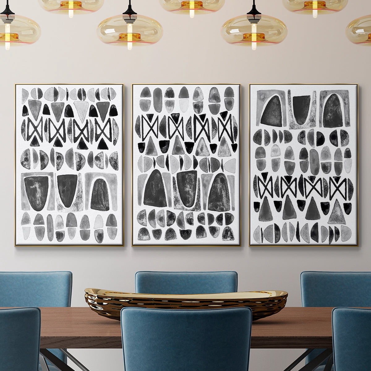 Grey Arches I - Framed Premium Gallery Wrapped Canvas L Frame 3 Piece Set - Ready to Hang