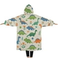 thumbnail image 2 of Oversized Wearable Blanket Hoodie,Beige Dinosaur Pattern Sherpa Blanket Hoodie with Super Pockets,Super Warm Fuzzy Pullover for Women & Men, 2 of 6