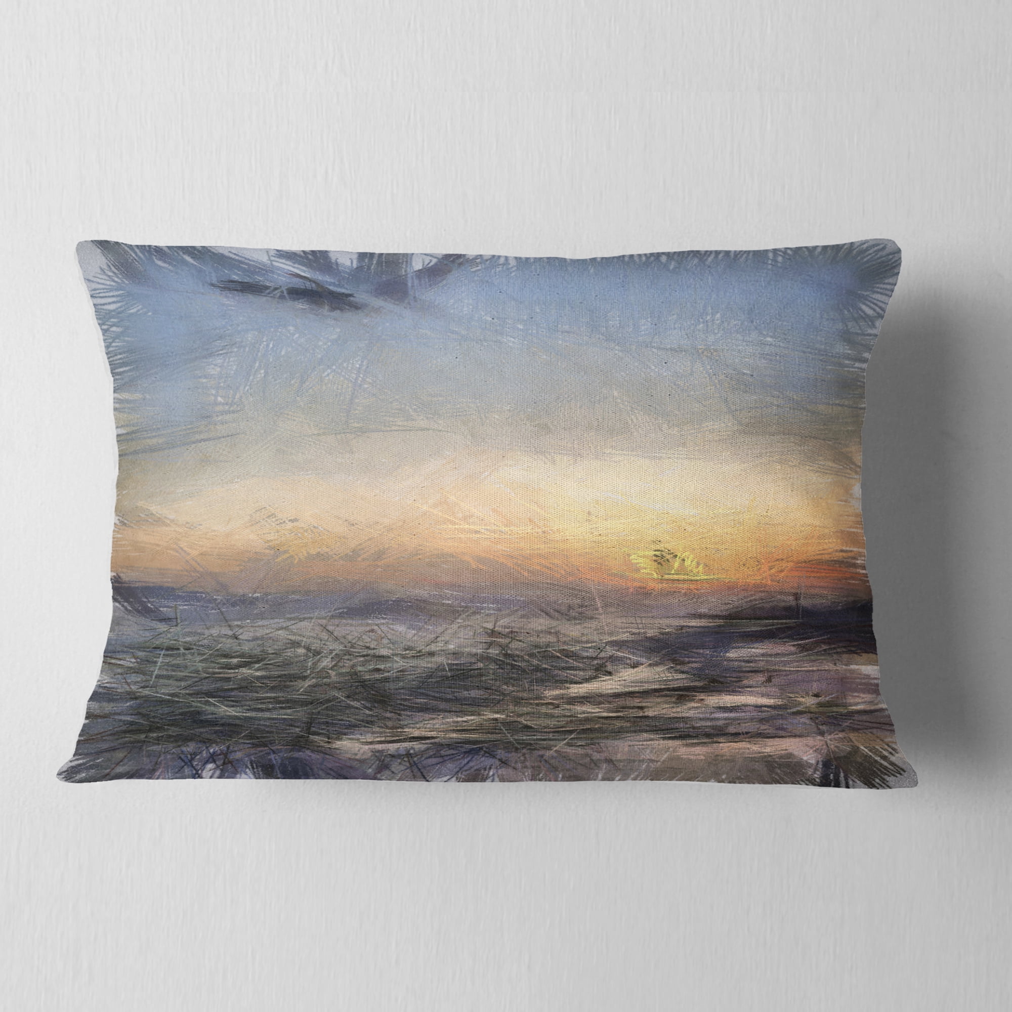 Designart Colorful Dawn over Sea Watercolor - Landscape Printed Throw Pillow - 12x20