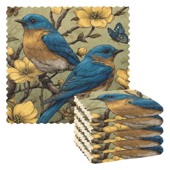 6 Pieces of Kitchen Towels 11x11Inch Kitchen Dish Cloths Kitchen Dish Towels Reuseable Cleaning Cloths Pair Of Blue Birds