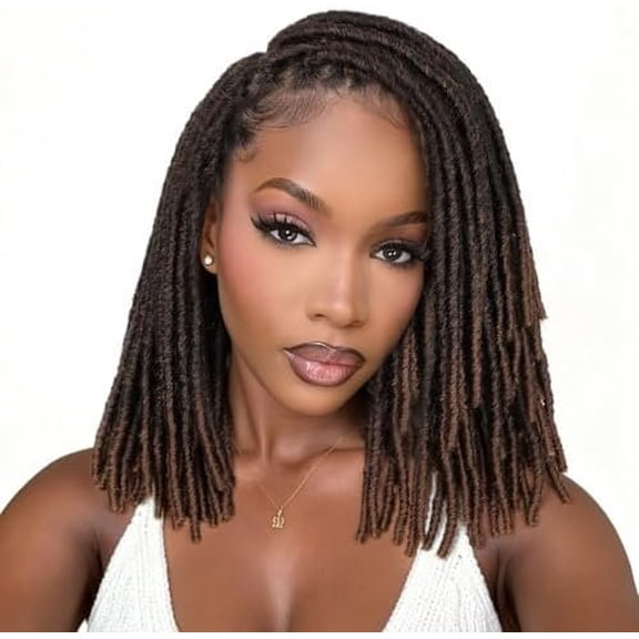 Soft Faux  Wig Synthetic Full Double Lace Dreadlock Wig Ombre Brown Braided Wigs for Black Women Dreads Wig for Women  Looking Part Free( Color,280g)