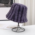 thumbnail image 4 of YAOBAMM Lady Bucket Cap Women Winter Bucket Hat Striped Color Matching Sunshade Thick Plush Warm Windproof Lady, 4 of 6