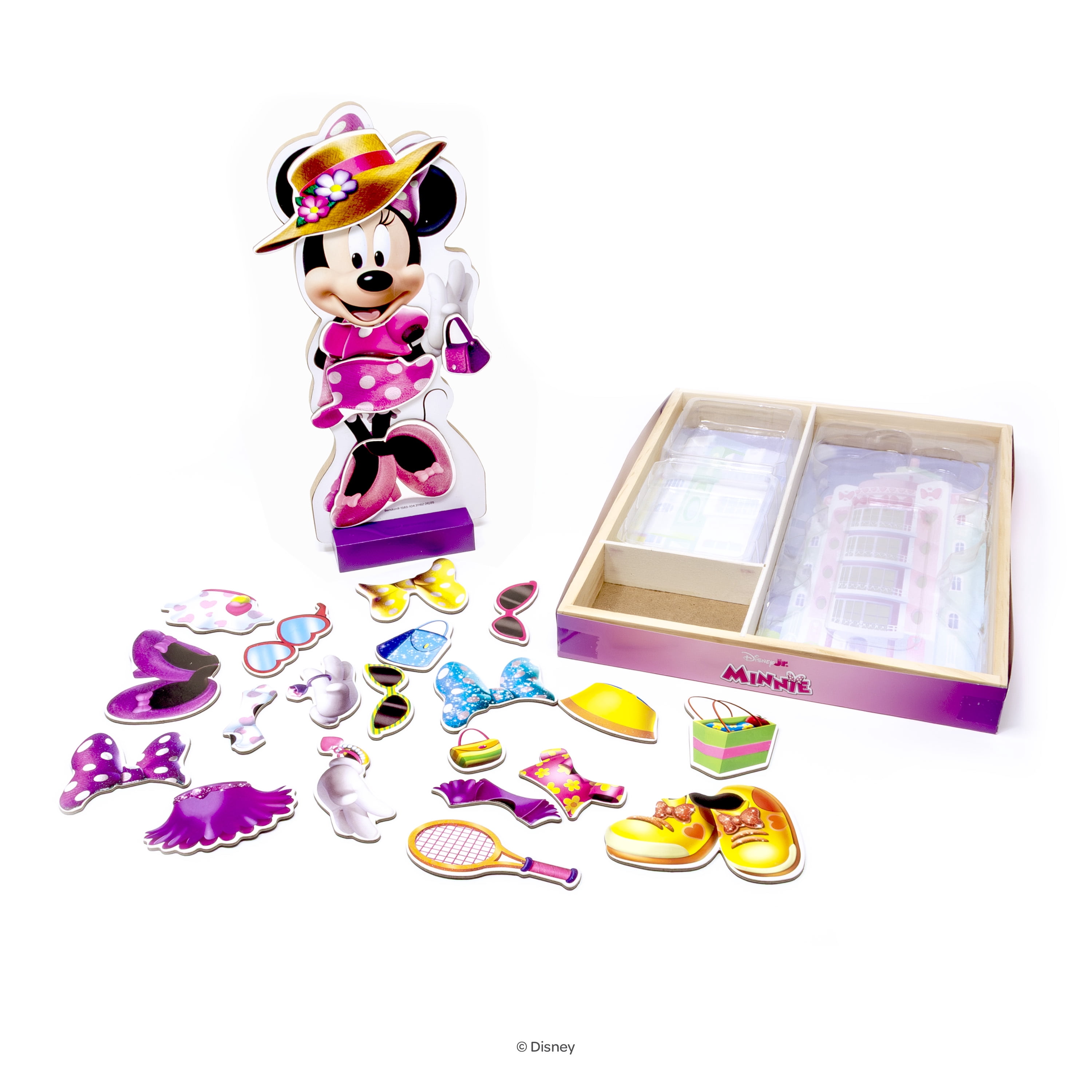 Disney Junior Minnie Mouse Wooden Magnetic Dress-Up Doll Set - Pretend Play Fashion for Toddlers, Wooden Toys for Girls, Preschool Learning Ages 3+