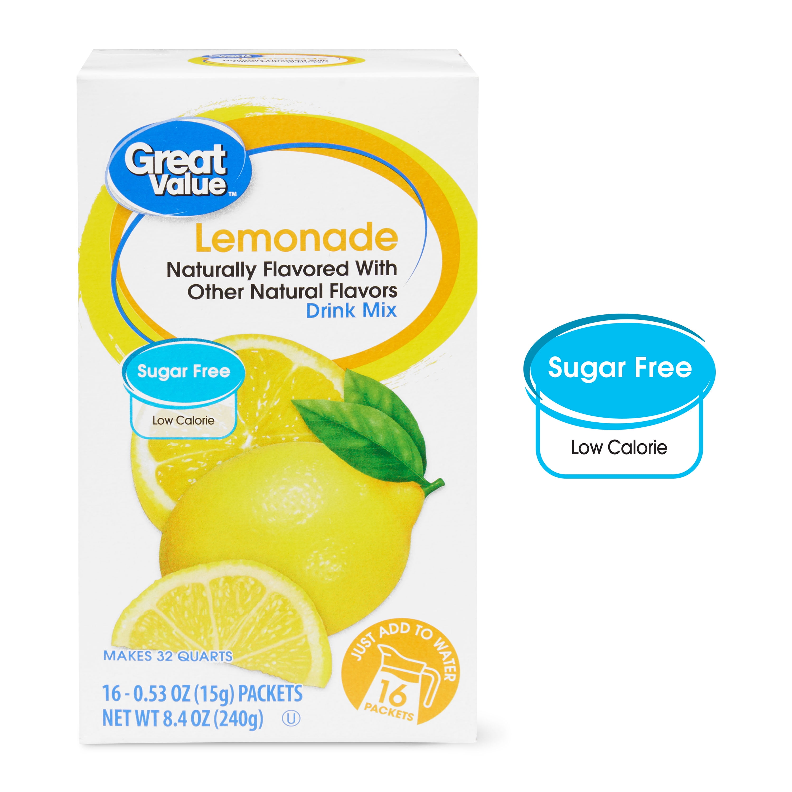 Great Value SugarFree Lemonade Drink Mix, 0.53 oz, 16 Count