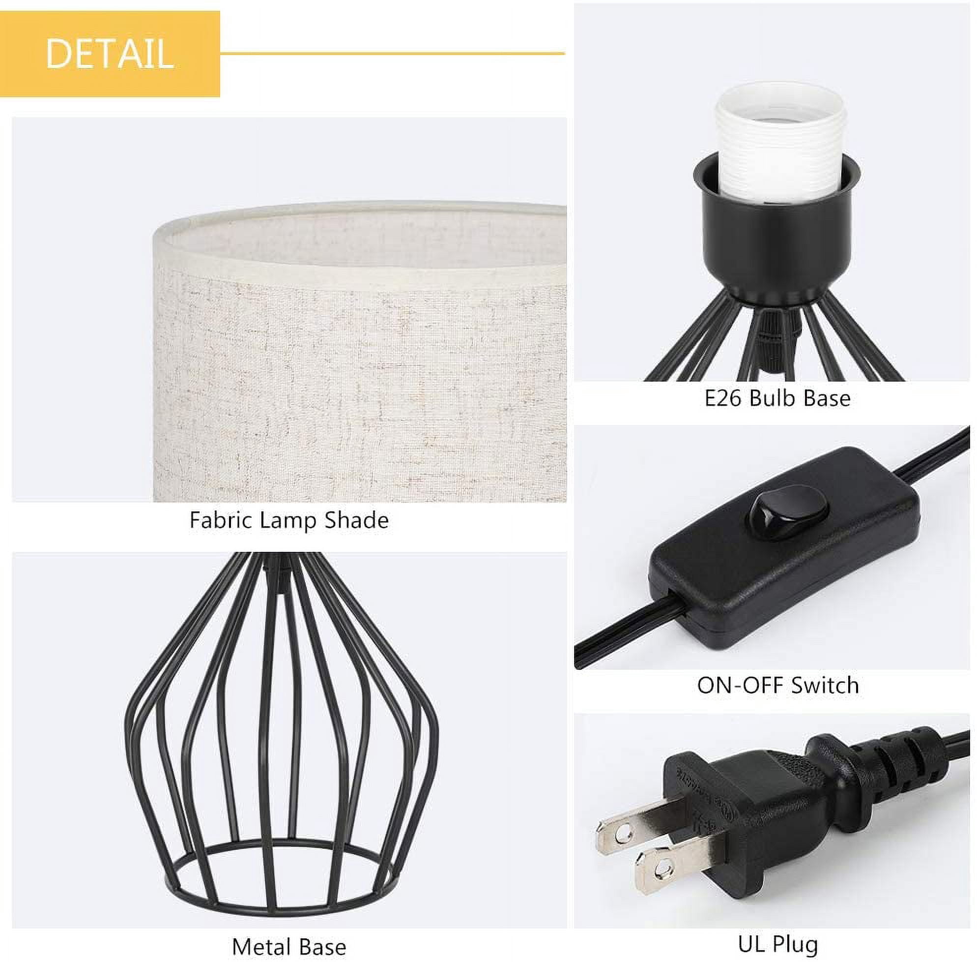 Oumilen 2 Pack Black Table Lamps Hollow Base with Linen Shade