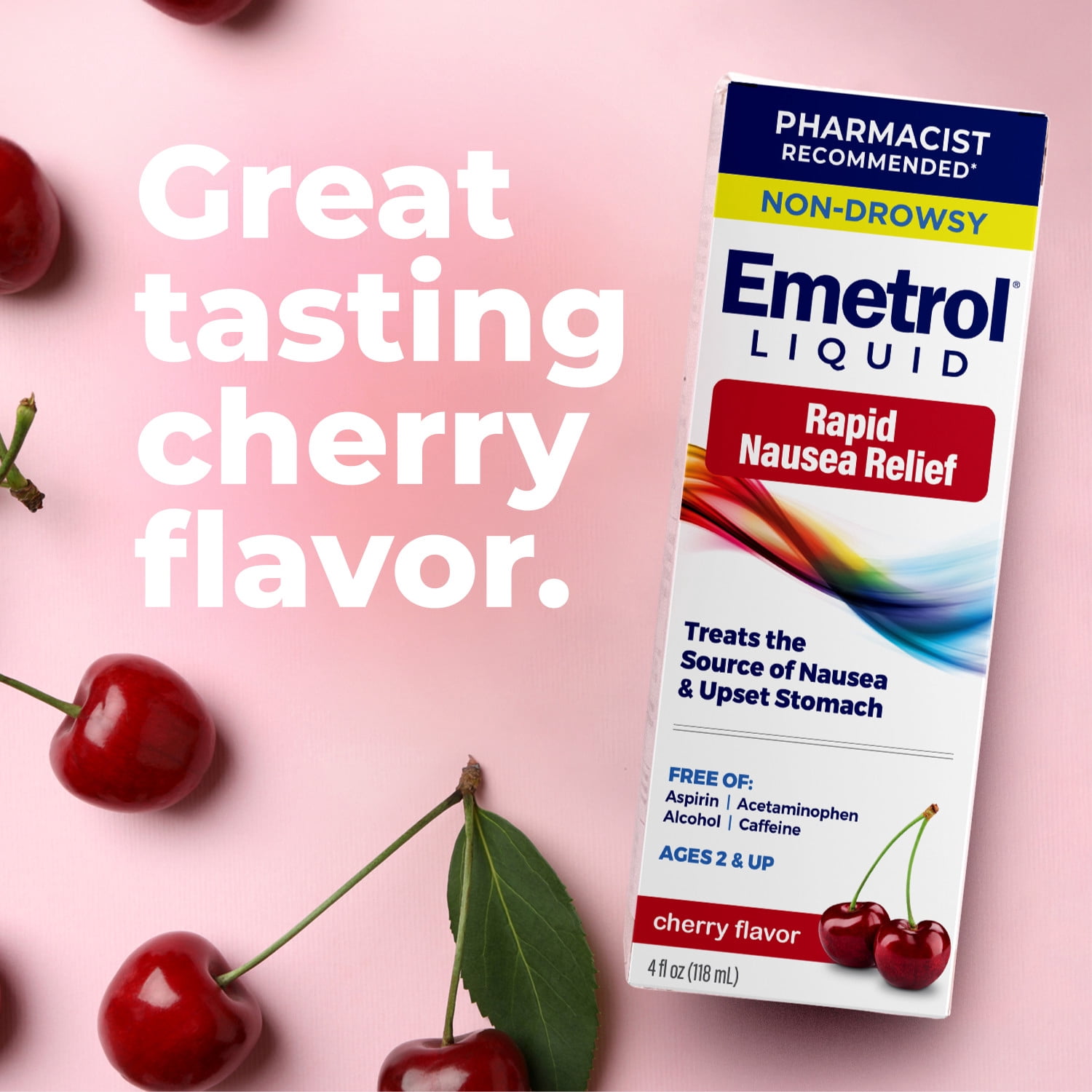 (2 pack) Emetrol Nausea and Upset Stomach Relief Liquid Medication, Cherry Flavor, 4 oz