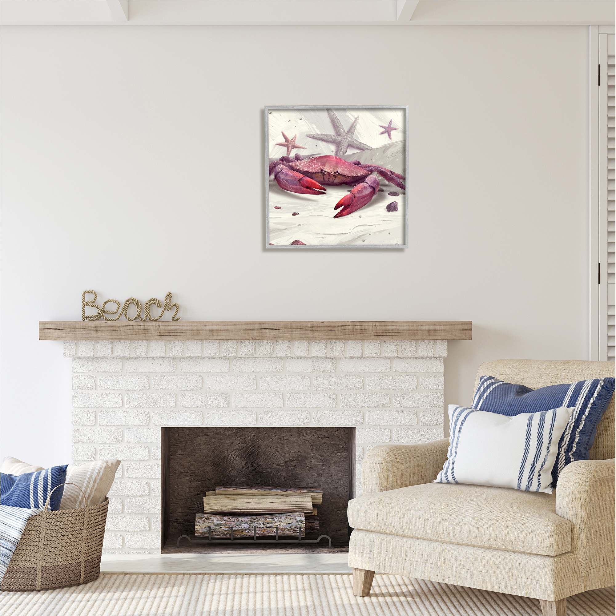 Stupell Industries Detailed Red Crab Animals & Insects Painting Gray Framed Art Print Wall Art, 24 x 24