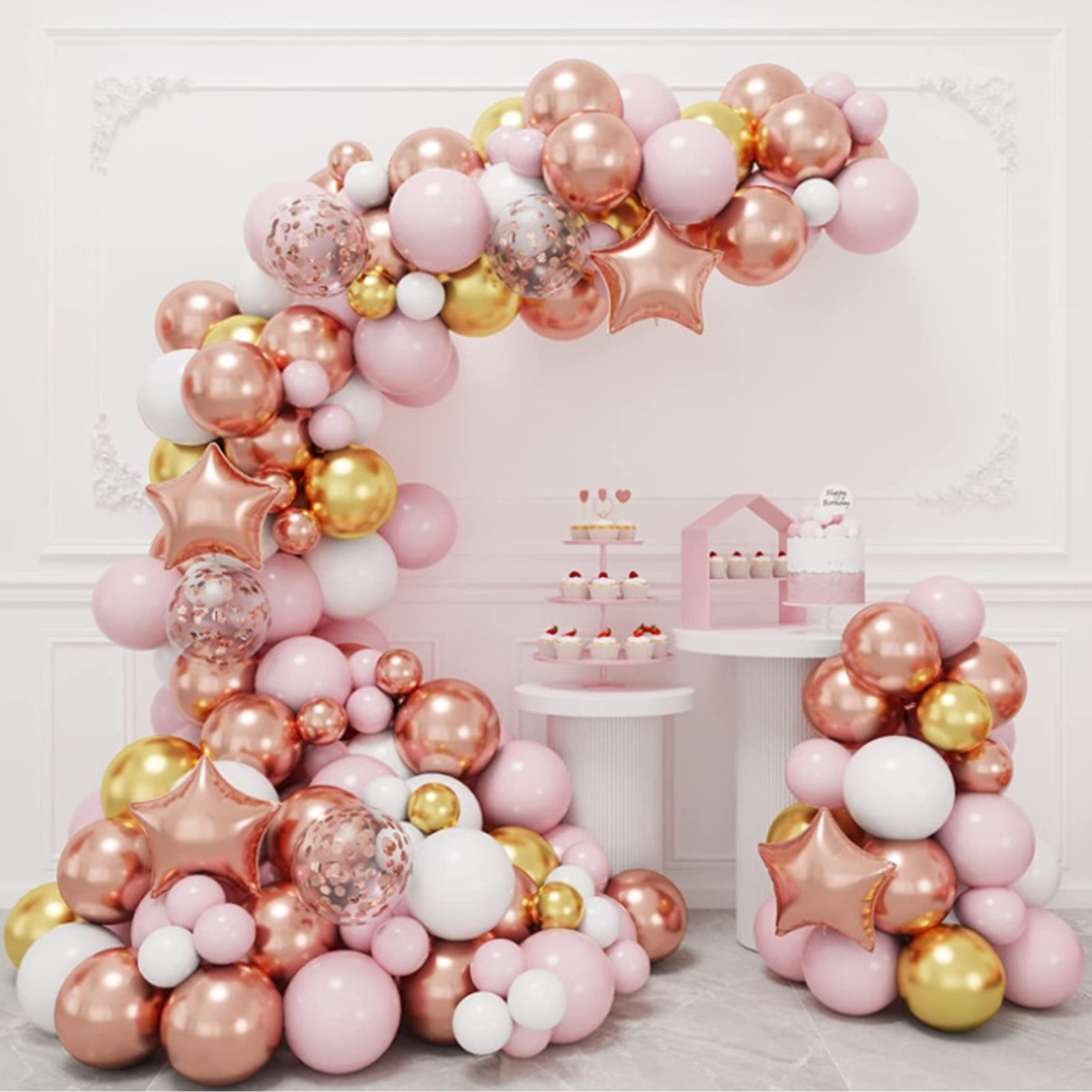 AYYUFE 140Pcs Balloons Arch Kit Rose Golden White Pink Cardioid Pentagram Balloon Garland Birthday Wedding Graduation Baby Shower Bridal Valentine's Day Party Decoration