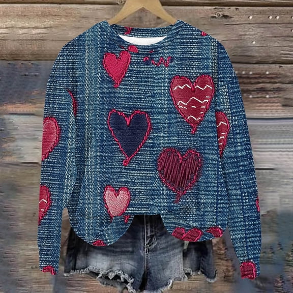 Inverlee Women's Valentine's Day Sweatshirts Cute Love Heart Graphic Sweatshirts Casual Pullover Sweater Tops Crewneck Teen Girls Long Sleeve Tops for Women