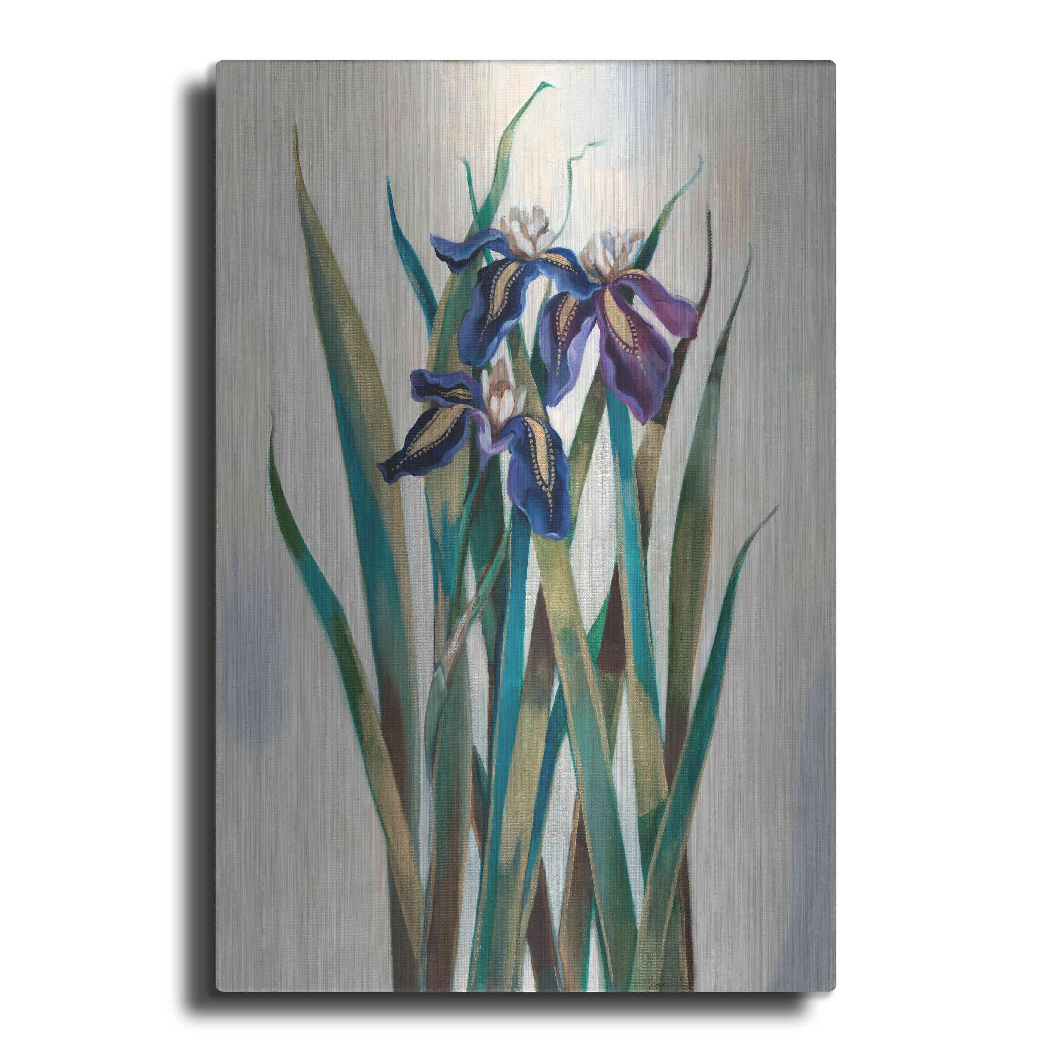 Iris Inlay 12" x 16" Metal and Canvas Wall Art
