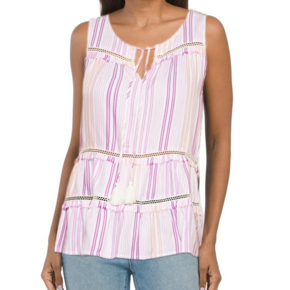 Cupio Blush Women's Crochet Inserts Ruffle Tank Top Tunic