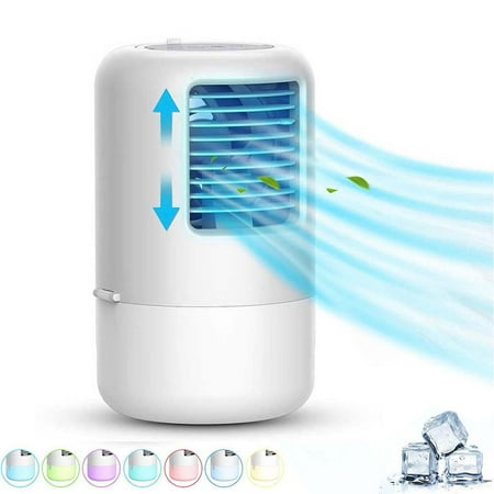 

Compact desktop fan with silent colourful lights and touch control spray hydration