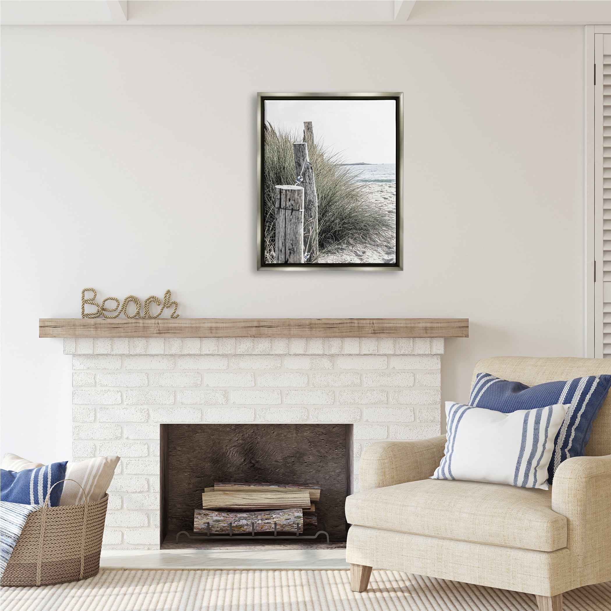 Stupell Industries Coastal Beach Landscape Nature Photography Gray Floater Framed Art Print Wall Art, 25 x 31