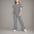 thumbnail image 6 of Paguaki Girls 2 Outfits Short Sleeve Ruched Drawstring Crewneck Tops Flare Leg Pants Summer Clothing Sets, 6 of 6