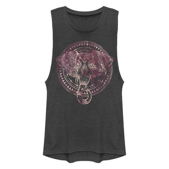 Junior's Peaceful Warrior Bohemian Elephant  Festival Muscle Graphic T-Shirt