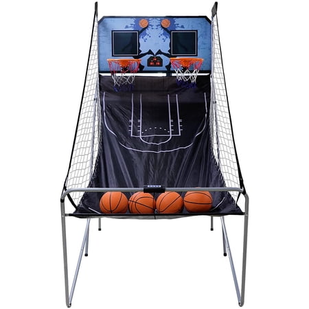 Foldable Indoor Basketball Arcade Game with Electronic Scoreboard 4 Balls and Pump, Double Shot Electronic Sport Game for Two Players