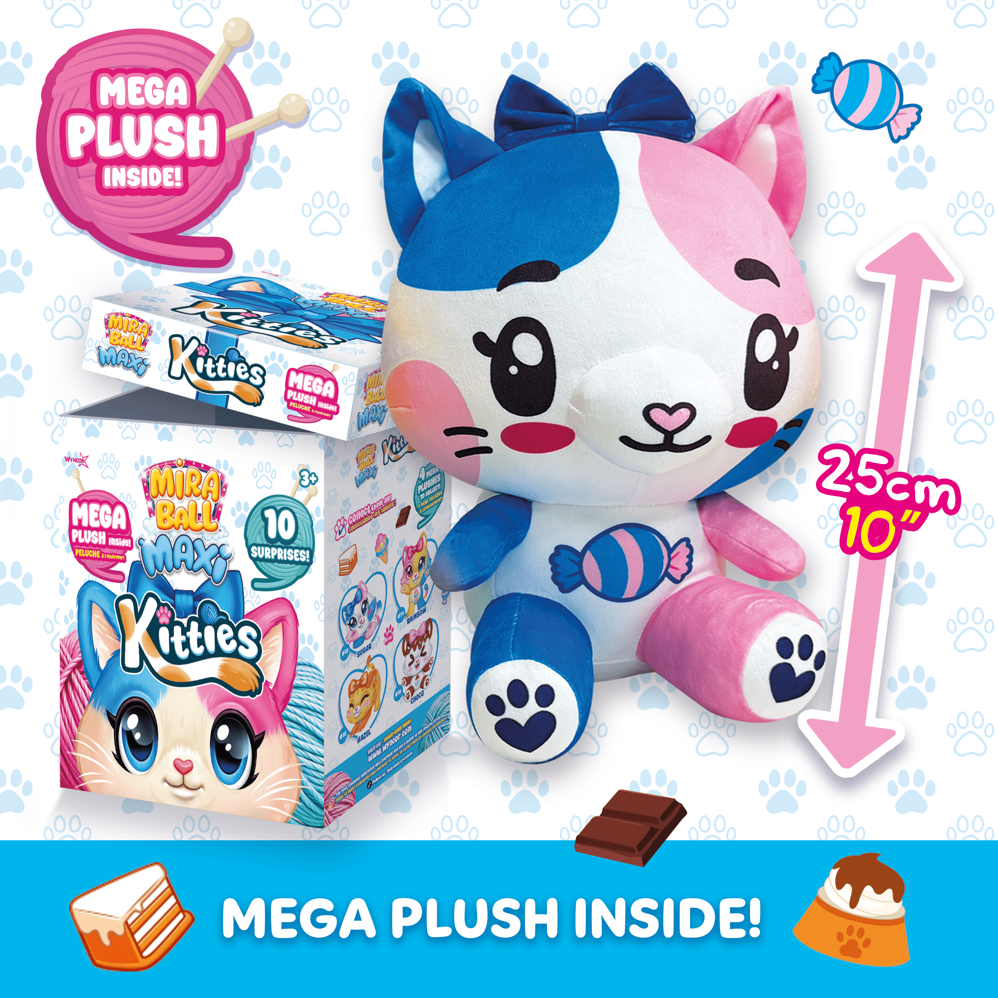 Miraball Maxi Surprise Box, Kitties - MEGA Plush Toy with Hidden Surprises & Playable Blind Box - 10" Soft Plush, Fun Playscape for Kids - Ideal Gift for Birthdays, Holidays & Parties