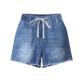 thumbnail image 6 of Pull On Elastic Jean Shorts for Women High Waisted Wide Leg Baggy Casual Denim Jorts Trendy Drawstring Summer Shorts, S, 6 of 7