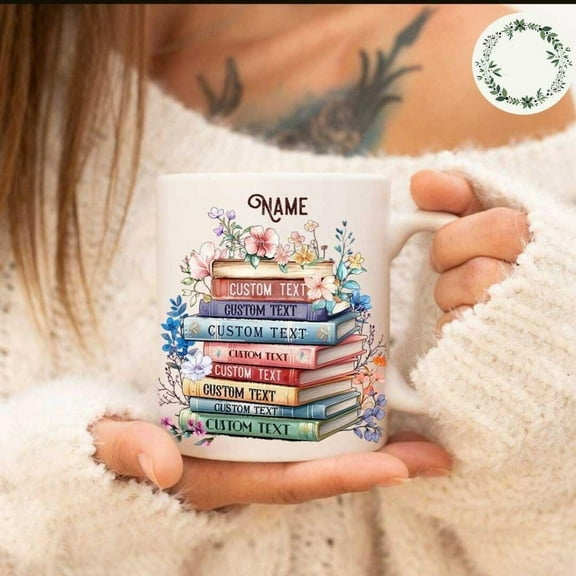 Personalized Floral Books Mug, Favorite Bookshelf Coffee Mug, Custom Book Tittle & Name Librarian Bookworm Gift for Reader, Book Lovers Gift