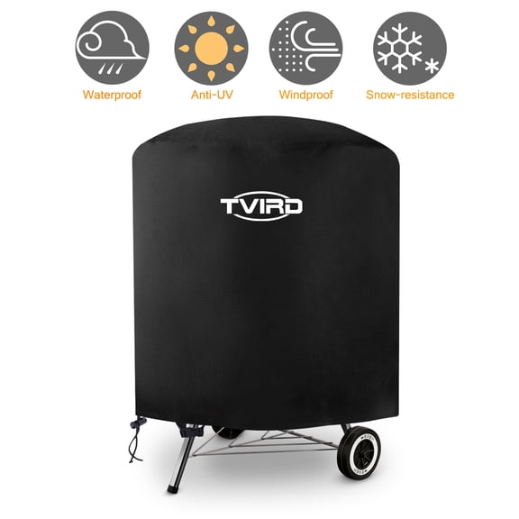 BBQ Cover, 30" Round Barbecue Cover with 420D Waterproof Heavy Duty Oxford Fabric, Gas Grill Cover with Drawstring & Windproof Buckle Clips, Black