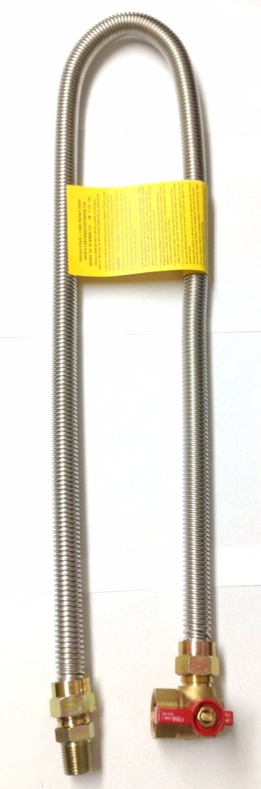 Gas Line 4ft. Stainless Gas Hook Up Hose with Shut Off Valve 5/8" O.D. x 1/2" MIP x 3/4" FIP