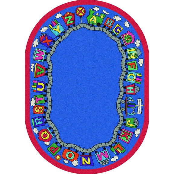 Joy Carpets Kid Essentials Reading Train 7'8" x 10'9" Oval Area Rug in Color Multi