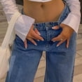 thumbnail image 6 of ClodeEU Women's Low Rise Straight Leg Jeans ,Loose Fit Vintage Streetwear Denim Pants Blue,Womens Plus S, 6 of 8