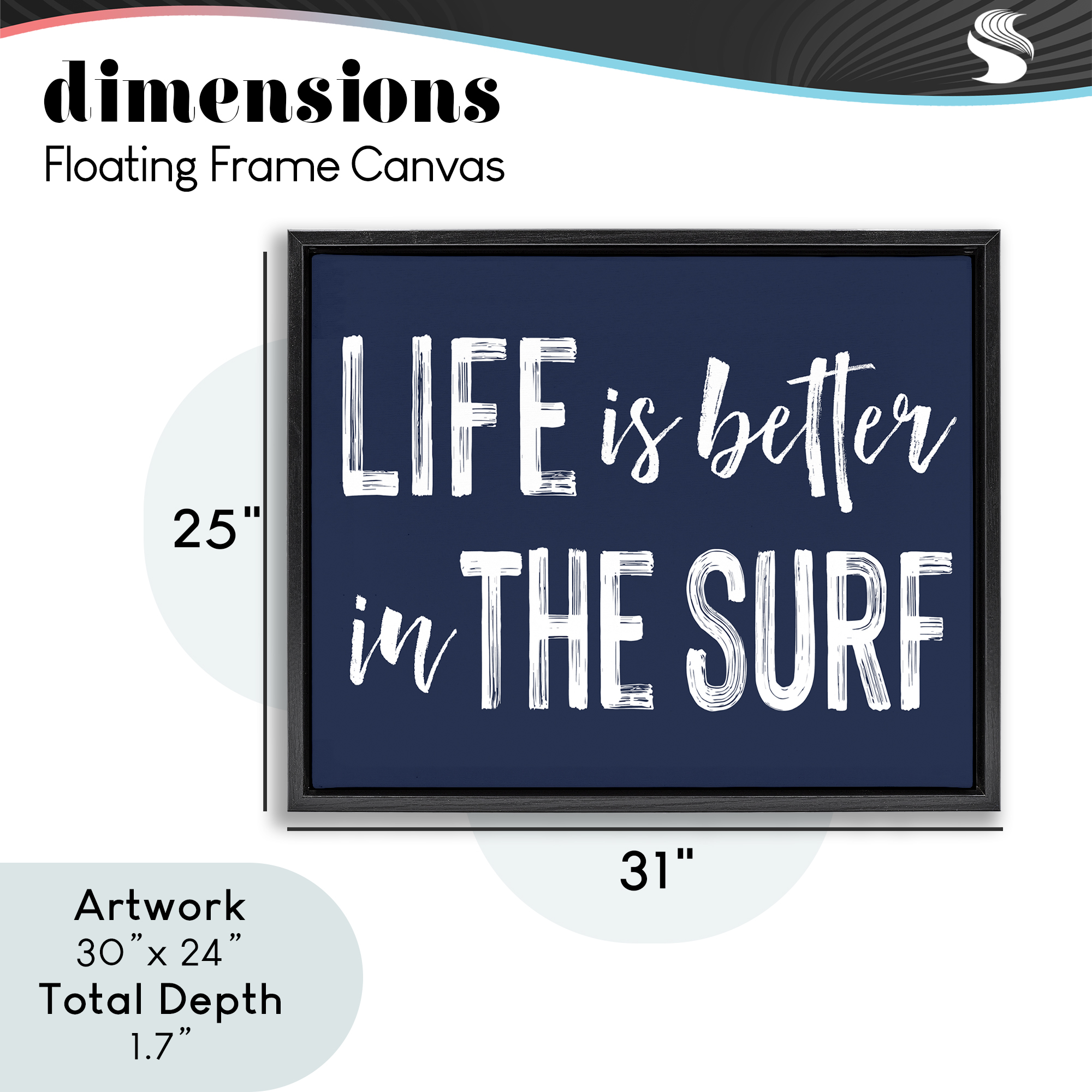 Life Better In Surf Black Framed Floater Canvas Wall Art, design by Lettered and Lined