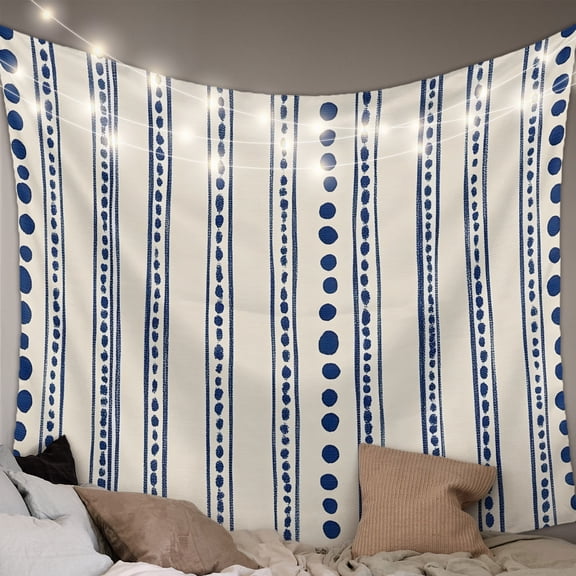 Navy Blue Large Tapestry for Bedroom Wall Hanging Tapestry, Modern Geometric Abstract Art Striped Ceiling Backdrop Tapestries Poster Blanket Wall Decor for Teens Room Living Room Dorm 85" x 90"