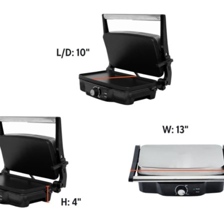 Stainless Steel Panini Press Electric with Adjustable Temperature Settings and Nonstick Plates, 1200W