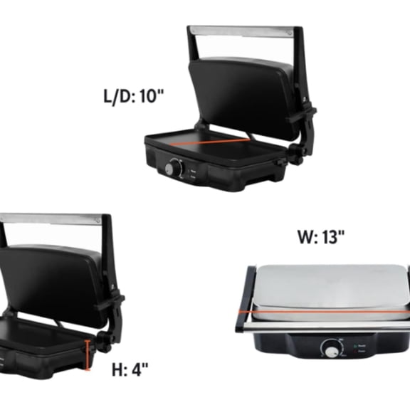 Stainless Steel Panini Press Electric with Adjustable Temperature Settings and Nonstick Plates, 1200W