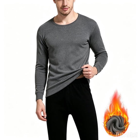 TKKCS Mens Fleece Lined Thermal Underwear Set Crew Neck Long Johns Top and Bottom Casual Soft Warm Winter Cold Weather Base Layer Set Dark Gray XL