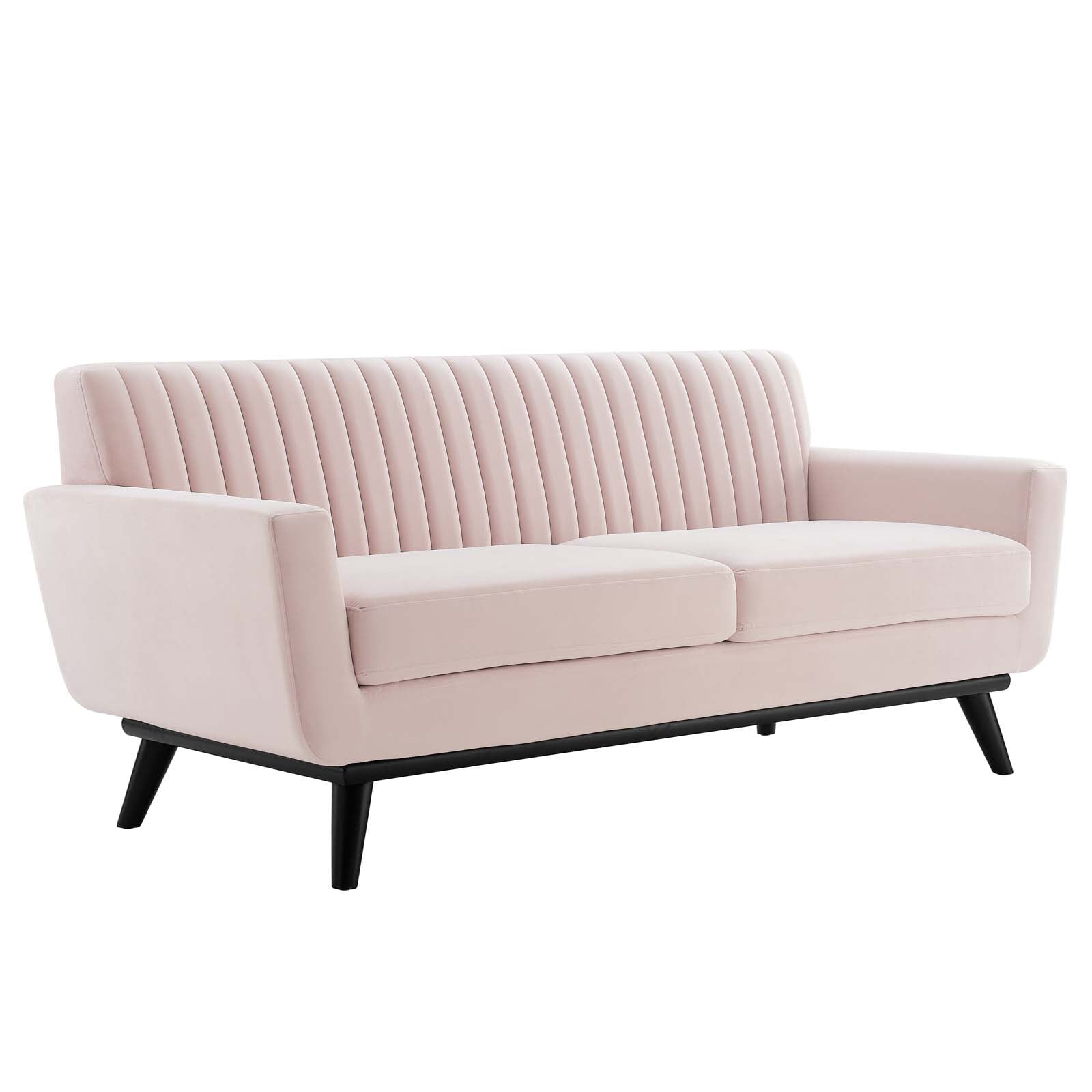 Modway Engage Modern Channel Tufted Performance Velvet Loveseat in Pink