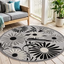 HomeRoots 545010 5 ft. Floral Indoor Outdoor Round Rug, Black & White