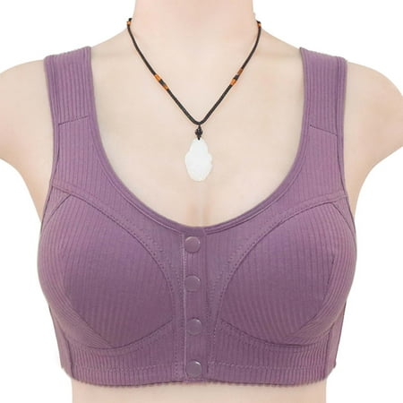 

AnuirheiH Plus Size Front Button Bras for Women Wireless Padded Base Vest Style Bra Everyday Wear Comfortable Cotton Underwear