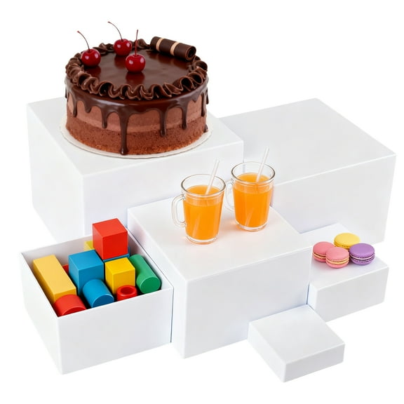 6 PCS Acrylic Buffet Risers，Multi-Size White Display Stands with Hollow Bottoms,Acrylic Risersfor Buffet Food, Dessert Table, Party Decor, and Jewelry Showcase(6 Sizes: 3" to 8")